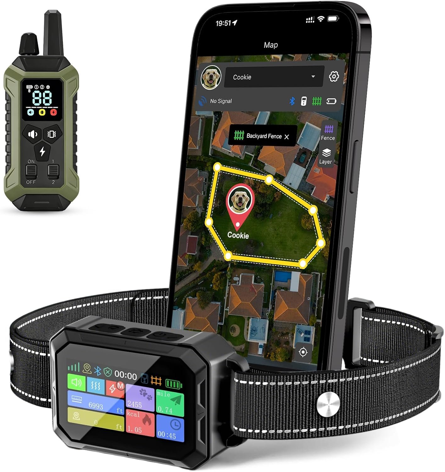 GPS Wireless Dog Collar Fence System – No Monthly Fee App Control, Custom Polygon Boundary & Remote Training, Free Phone Tracker for Up to 5 Pets, Virtual Electric Fence for Dogs, Black
