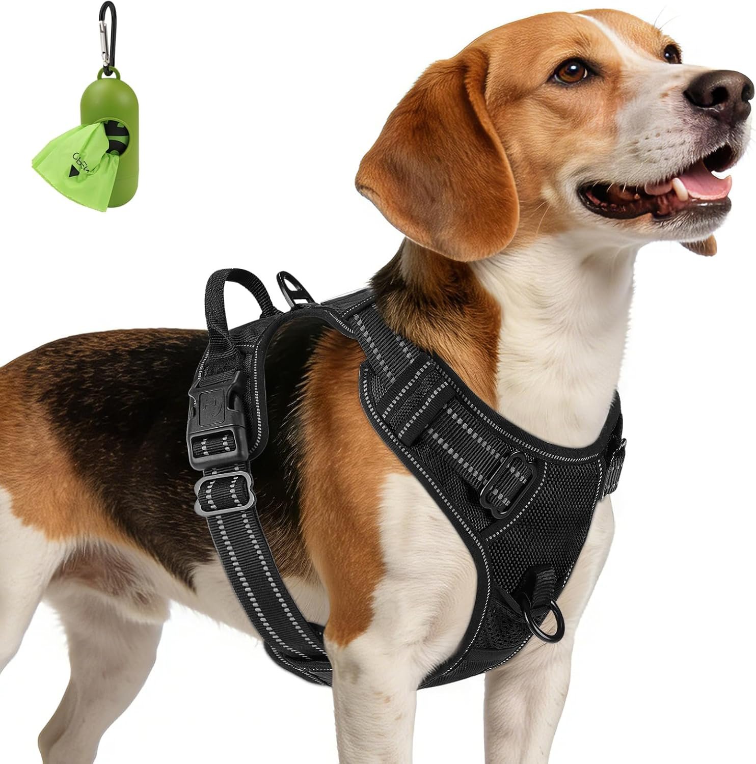 Joytale No Pull Dog Harness Medium Sized Dog, Reflective Pet Vest with Front Clip, Adjustable Soft Padded Harnesses with Easy Control Handle for Training and Walking, Black, M