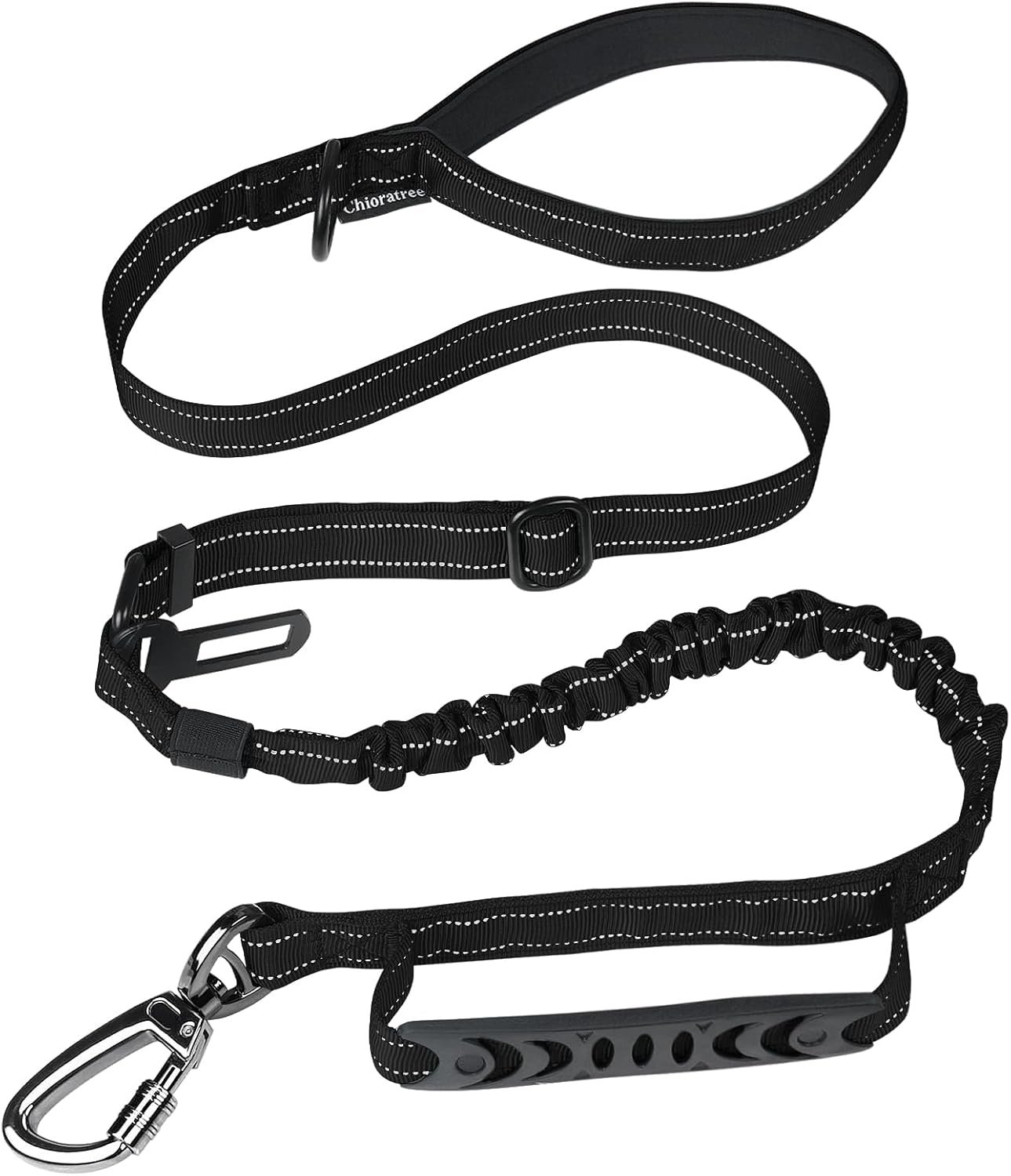 Heavy Duty Dog Leash for Medium Large Dogs,4-6FT Shock Absorbing Bungee Tactical Dog Leash with Control Padded Handle and Car Seatbelt, Reflective Lead for Walking Training,Black