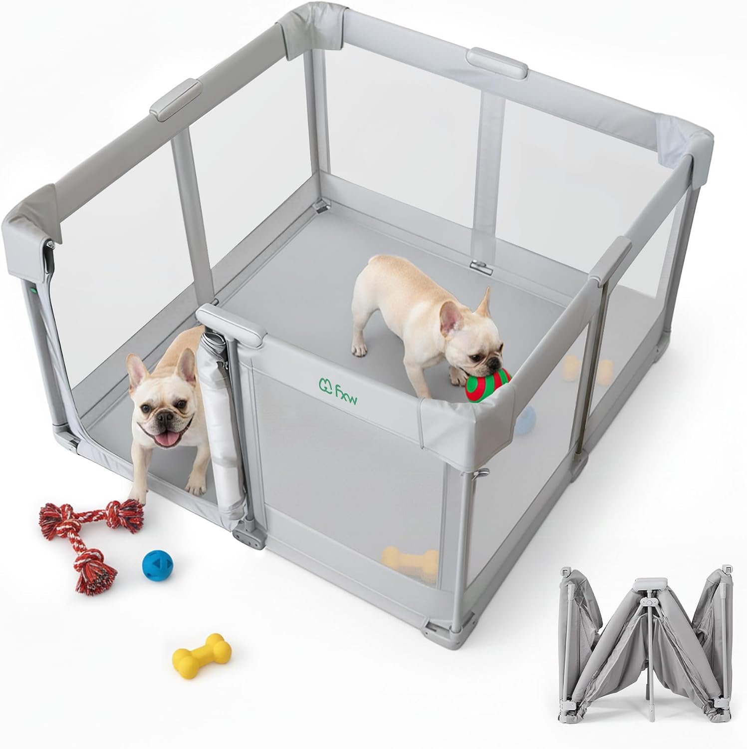 FXW SnapFold Dog Playpen with Dual Doors, Foldable & Portable Indoor Pen, 49 x 49 x 27 inch Spacious Play/Sleeping Area/Potty Training for Puppy & Small Dog, Gray