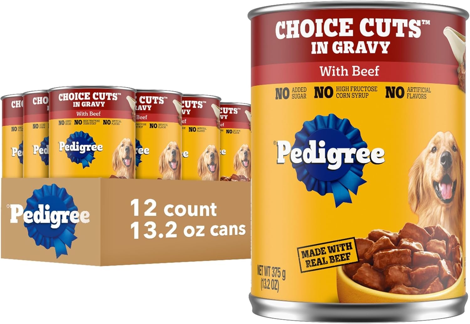 Pedigree Wet Dog Food, Choice Cuts Adult Canned Dog Food with Beef, 13.2 oz. Cans, 12 Count