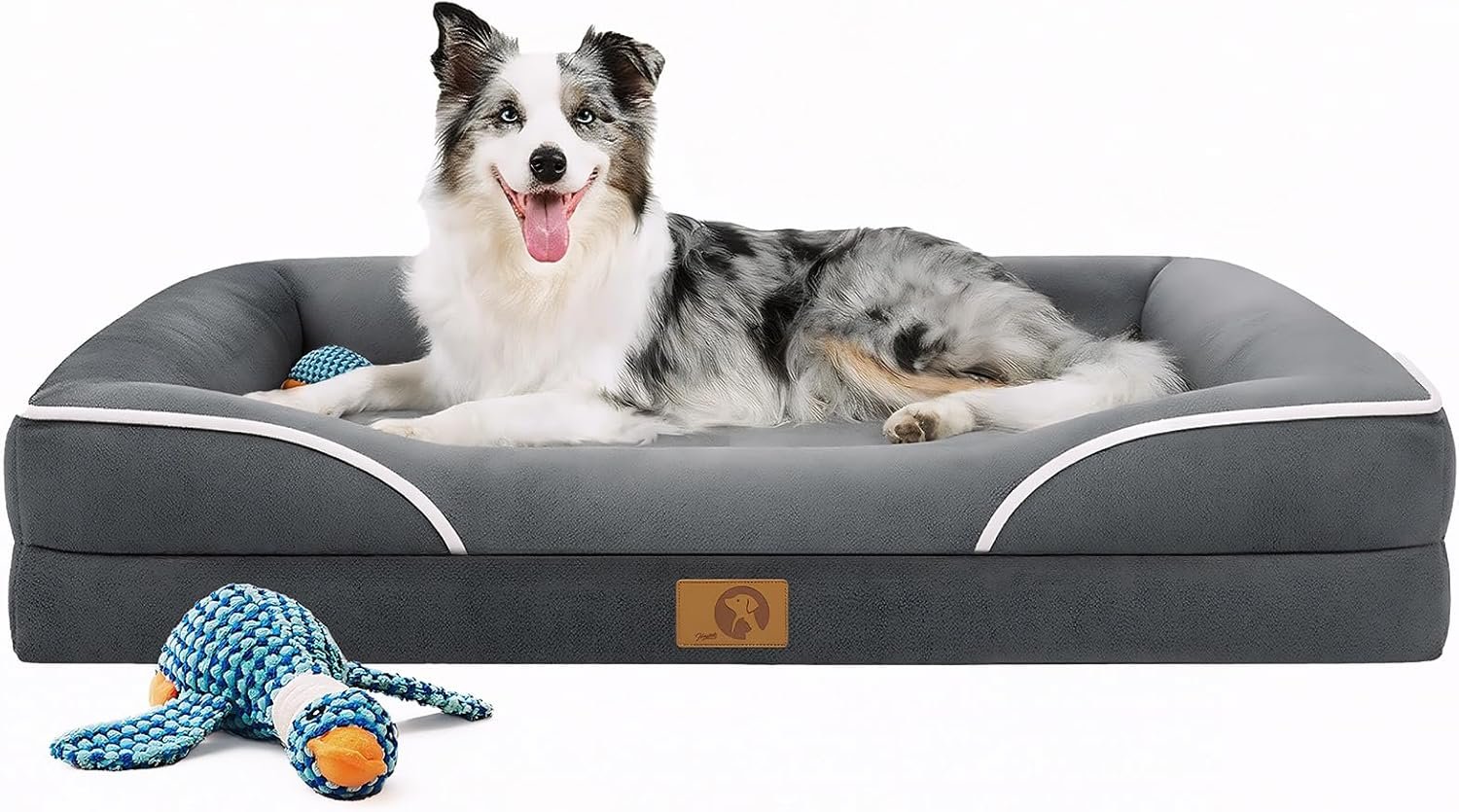 Homemate Dog Bed Large Sized Dog: 42×30 inch Orthopedic Large Dogs Bed XL Outdoor Pet Cat Bed Sofa Supplies with Toy Dogs Crate Pad Couch with Removable Washable Cover & Non-Slip Botton Dark Grey
