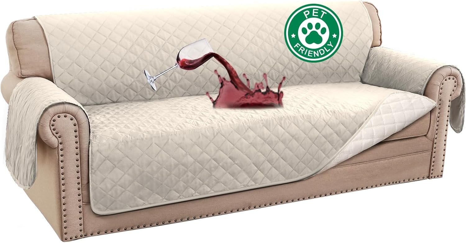 Turquoize 100% Waterproof Sofa Covers Couch Cover Sofa Cover for Dogs Couch Protector Triple Non-Slip Sofa Slipcover for 3 Cushion Couch Furniture Protector for Pets, Kids,Dog (Sofa 70″, Ivory)