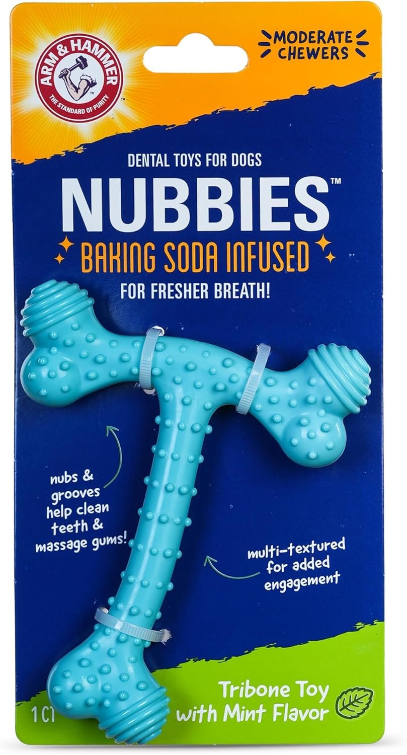 Arm and Hammer Nubbies T-Bone Dental Dog Chew Toy with Peanut Butter Flavor, TPR Nubs Clean Teeth and Gums, Durable Nylon Chew for Aggressive Chewers, Helps Reduce Plaque and Tartar