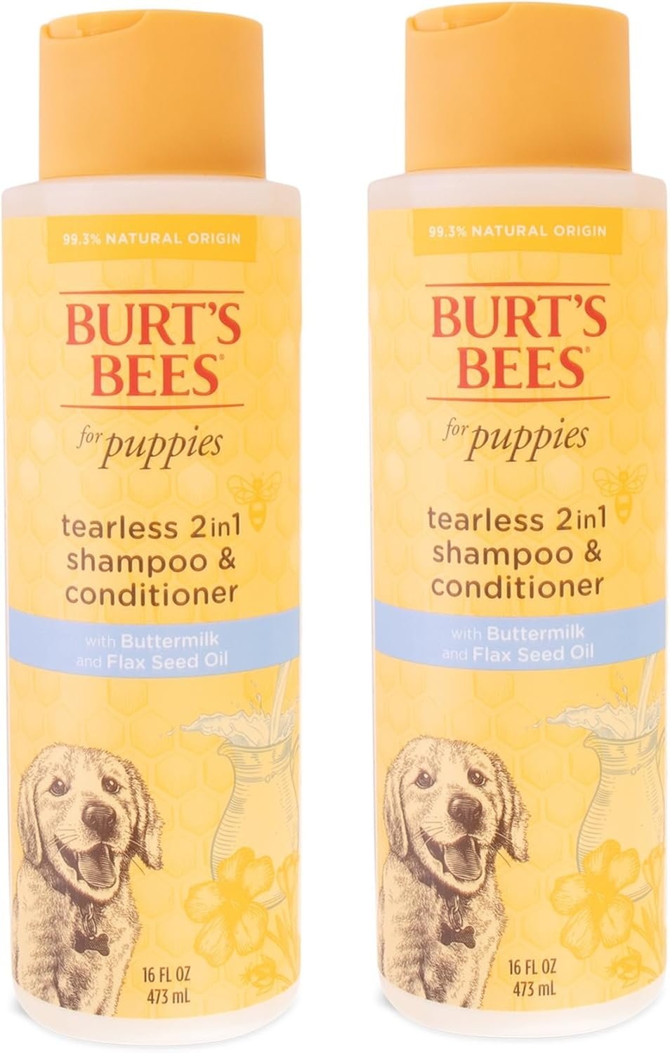Burt’s Bees for Pets Tear Free Puppy Shampoo & Conditioner with Buttermilk, 2 in 1 Gentle Dog Shampoo for Puppies, Cleans and Conditions Sensitive Skin, 16 Fl Oz – 2 Pack