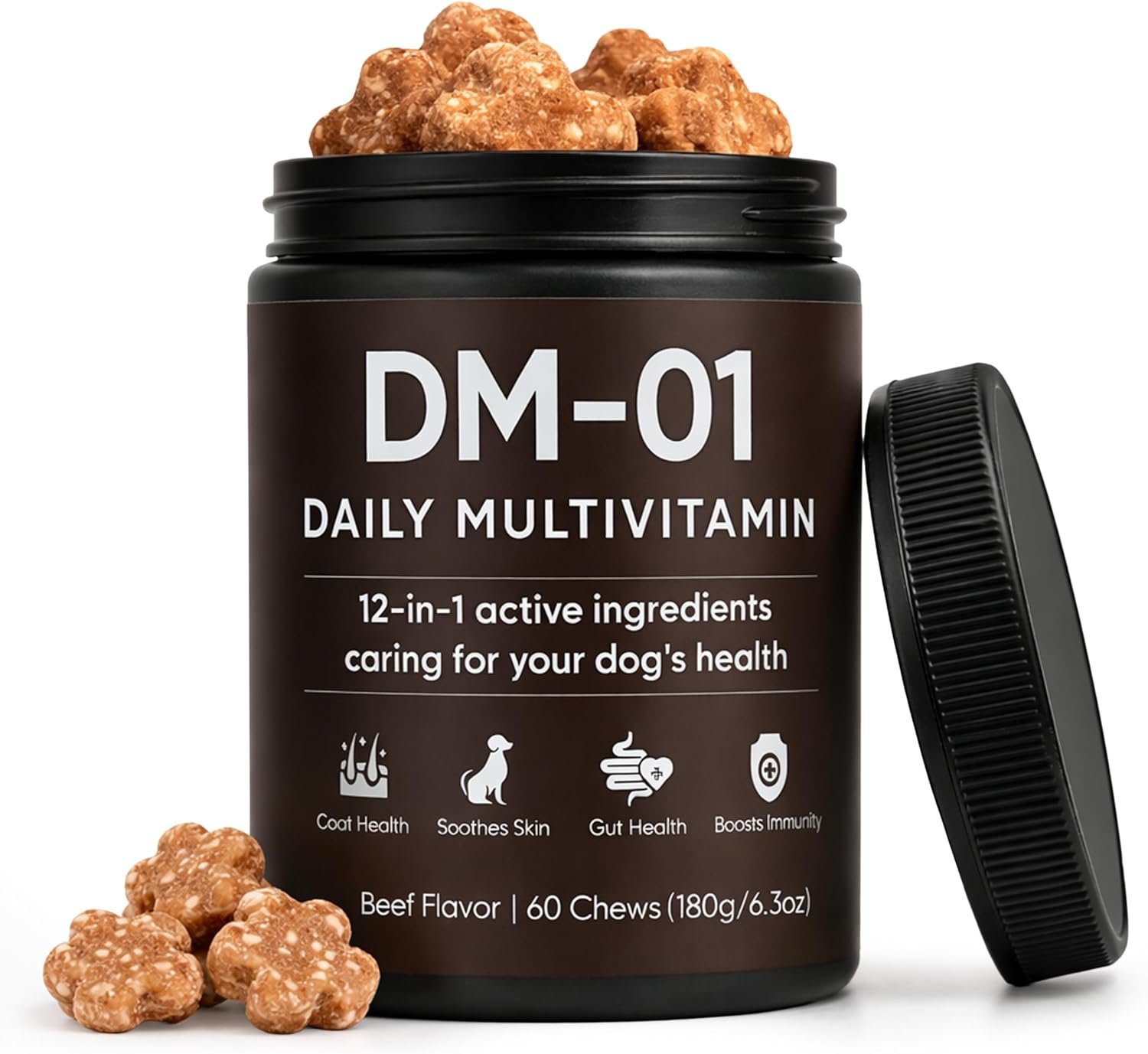 DM-01 Daily Multivitamin for Dogs – Advanced Hip & Joint Support, Boosts Immune System & Digestion, Promotes Skin, Coat & Organ System Health, Enhances Activity & Mood, 60 Chews (1)
