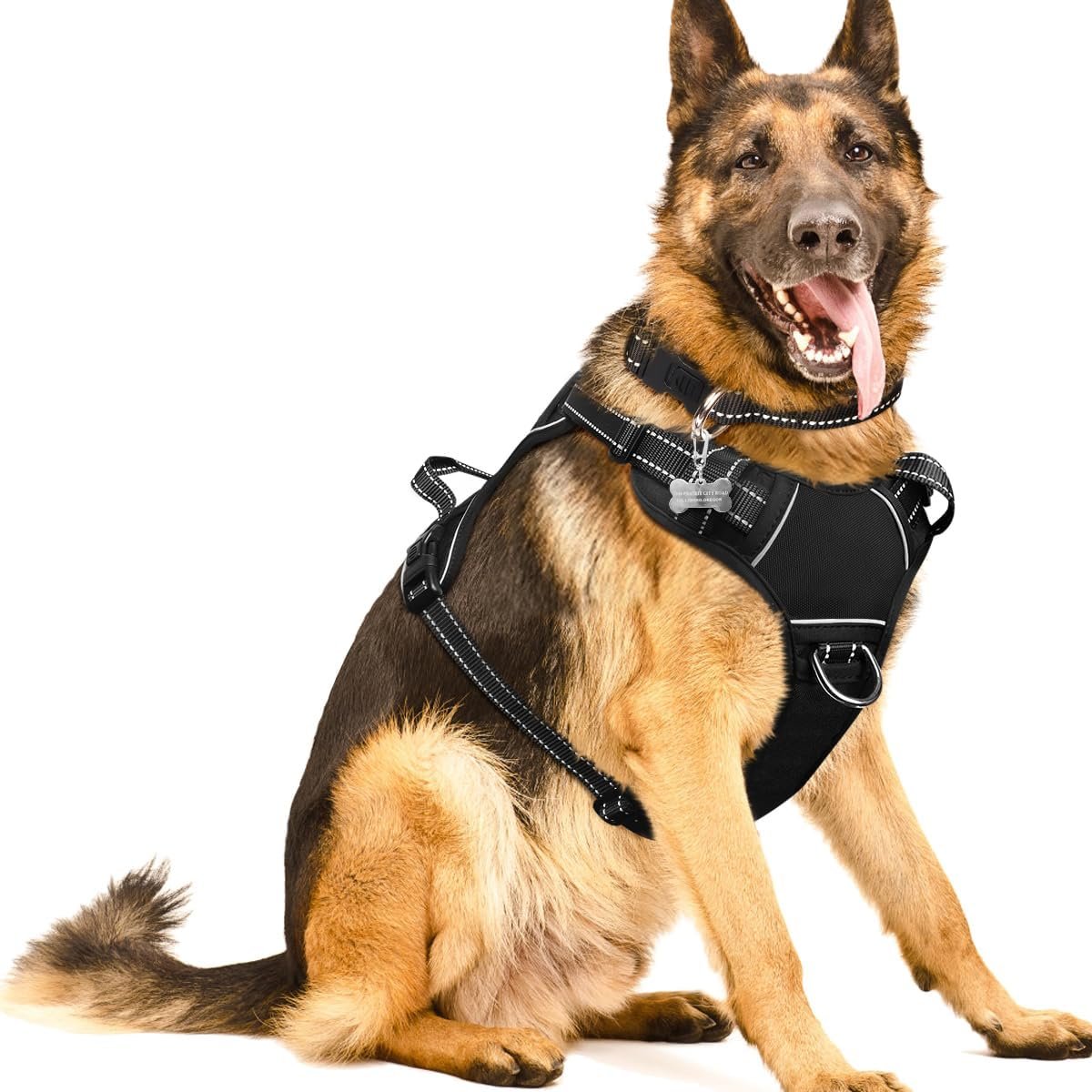 WINSEE Dog/Pet Harnesses No Pull with Dog Collar, Adjustable Reflective Oxford Outdoor Vest, Front/Back Leash Clips for Small, Medium, Large, Extra Large Dogs, Easy Control Handle for Walking