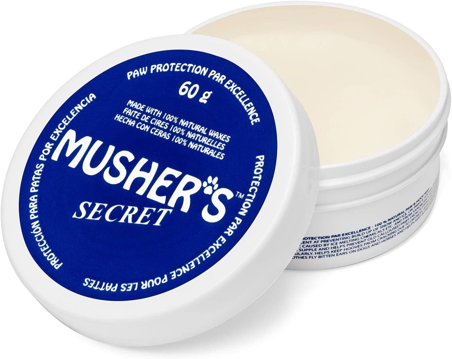 Musher’s Secret Dog Paw Wax 60g – Moisturizing Dog Paw Balm – Helps Protect & Heals Cracked Paws – Creates an Invisible Paw Protectors Barrier – All-Natural Nose & Paw Balm with Vitamin E