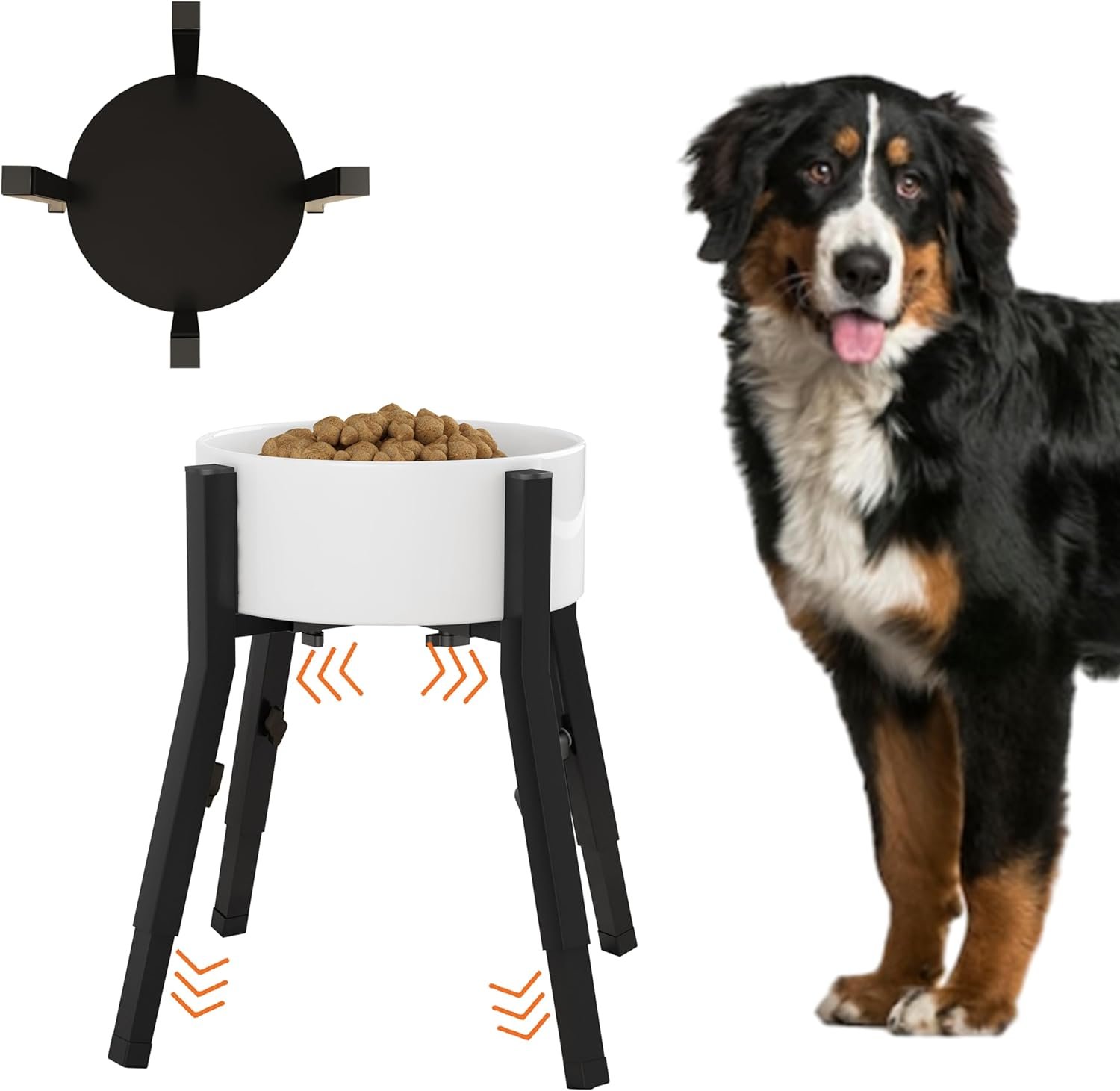 Piskyet Raised Dog Bowl Stand for Large Dogs Adjustable Elevated Dog Bowl Fits 6-10″ Bowls, Height Adjustable to 7.6-15″ Tall,Single Food and Water Stand Feeder(Bowl not Included)