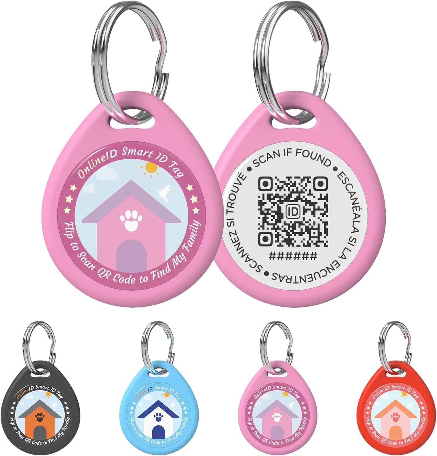 1 Pack Personalized Dog Tags,QR Code Pet ID Tags with Online Profile systerm,Editable Any Names and Phone numbles,Pink,L