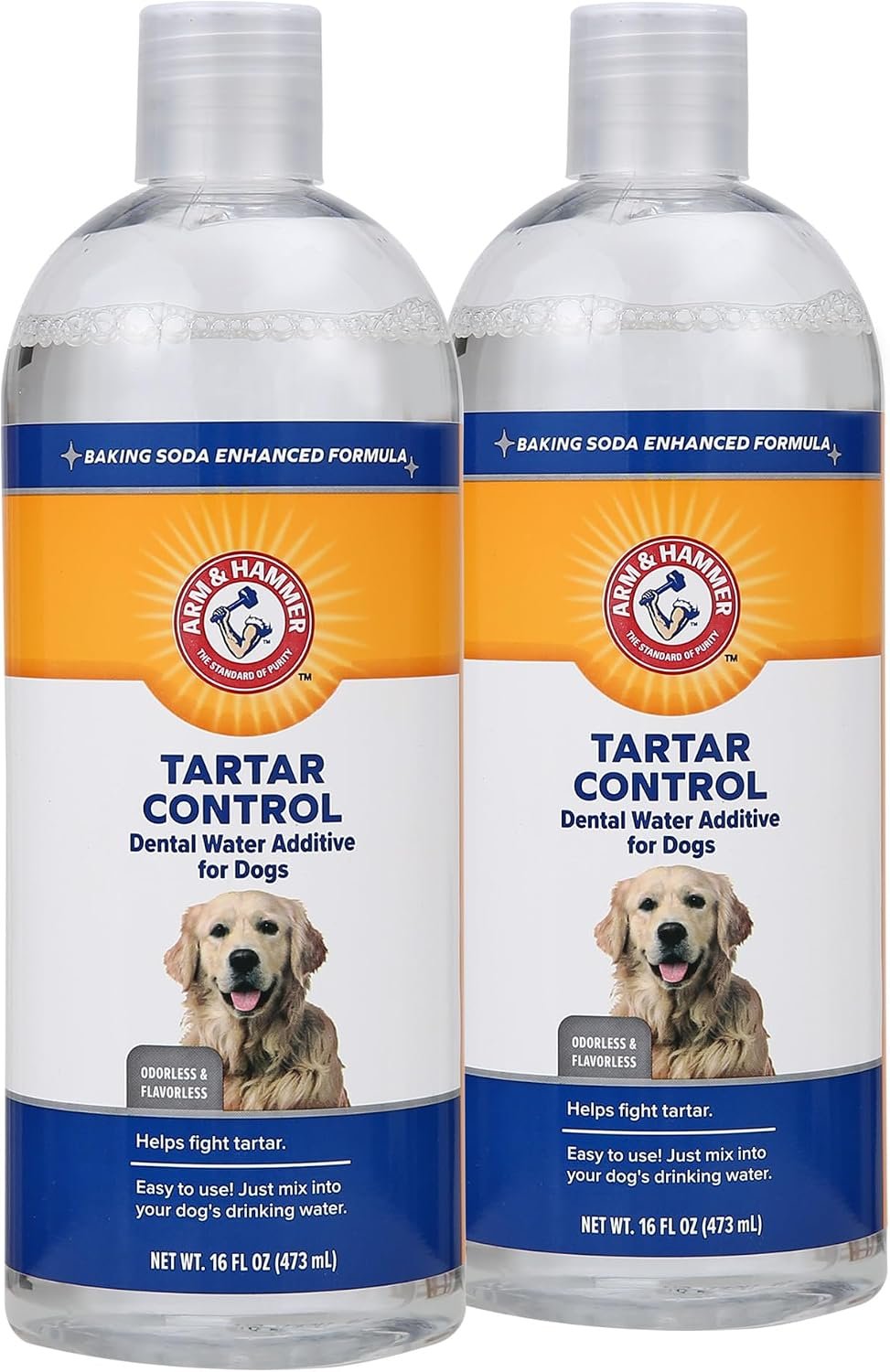 Arm & Hammer Clinical Care Dental Rinse for Adult Dogs, Odorless Flavorless Water Additive for Daily Plaque, Tartar, and Bad Breath Control, Baking Soda Enhanced Formula, 16 Fl Oz – 2 Pack