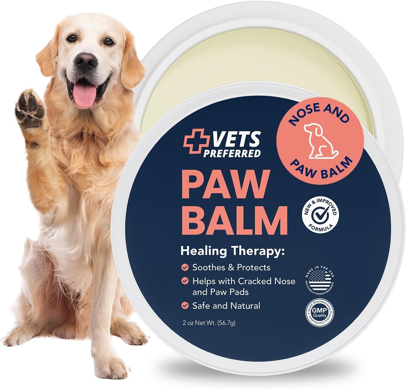 Vets Preferred Paw Balm Pad Protector for Dogs – Dog Paw Balm Soother – Heals, Repairs and Moisturizes Dry Noses and Paws – Ideal for Extreme Weather Season Conditions – 2 Oz
