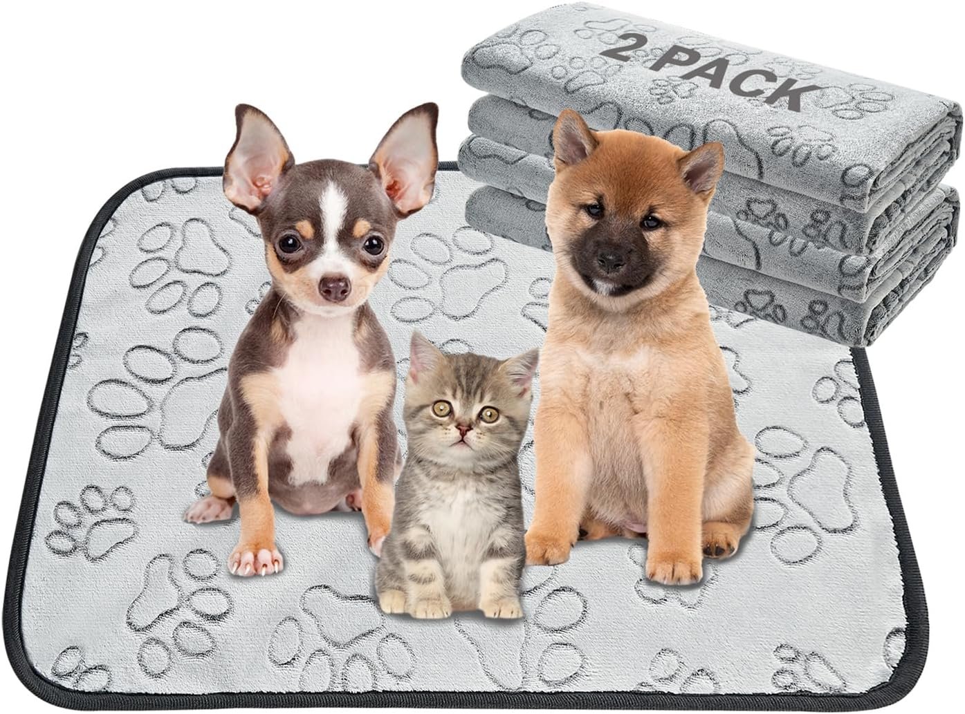 Qeils Reusable Puppy Pads, 2 Pack Washable Pee Pads for Dogs, Waterproof Non Slip Wee Wee pad, Absorbent and Leakproof Training Mats for Potty, Crate, Playpen, Bed, Sofa, 18″x 24″