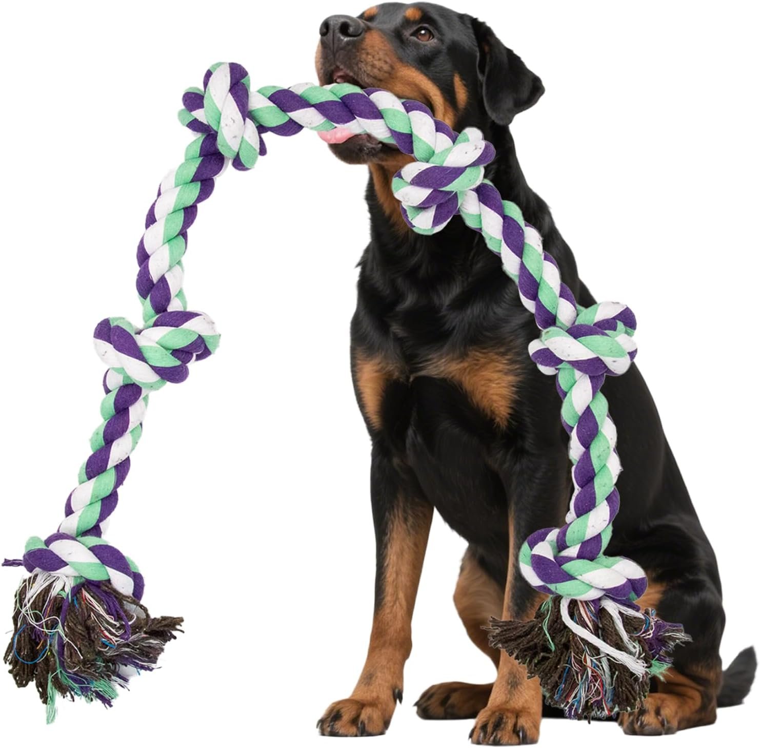 Dog Rope Toy for Large Dogs Aggressive Chewers – 42 Inch Long 6 Knot XL Tug of War Rope, Heavy Duty Indestructible Pull Toy for Big Giant Dogs and Medium Breeds, Strong/Tough/Durable Cotton