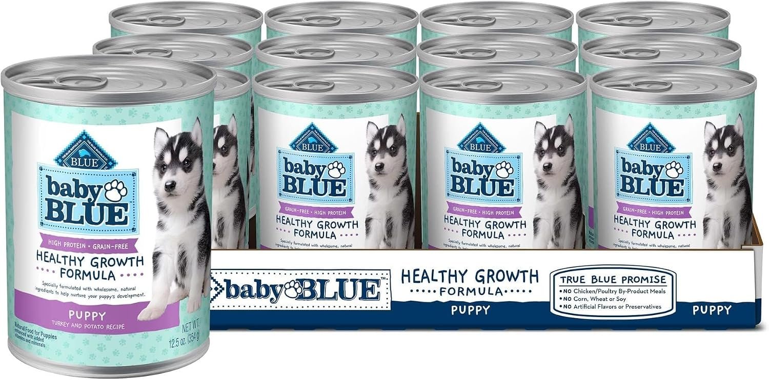 Blue Buffalo Baby Blue Natural Wet Food for Puppies, Healthy Growth Formula with DHA, Turkey & Vegetable Recipe, 12.5-oz. Can