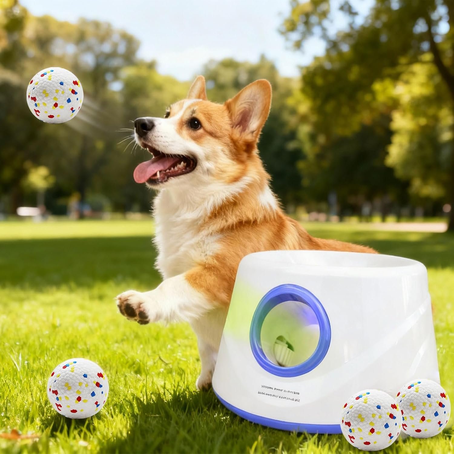Dog Ball Launcher – Automatic Ball Thrower for Dogs, 3 Adjustable Distance Settings Dog Ball Thrower, Indoor Outdoor Interactive Fetch Machine Dog Toys for Small/Medium Sized Dog