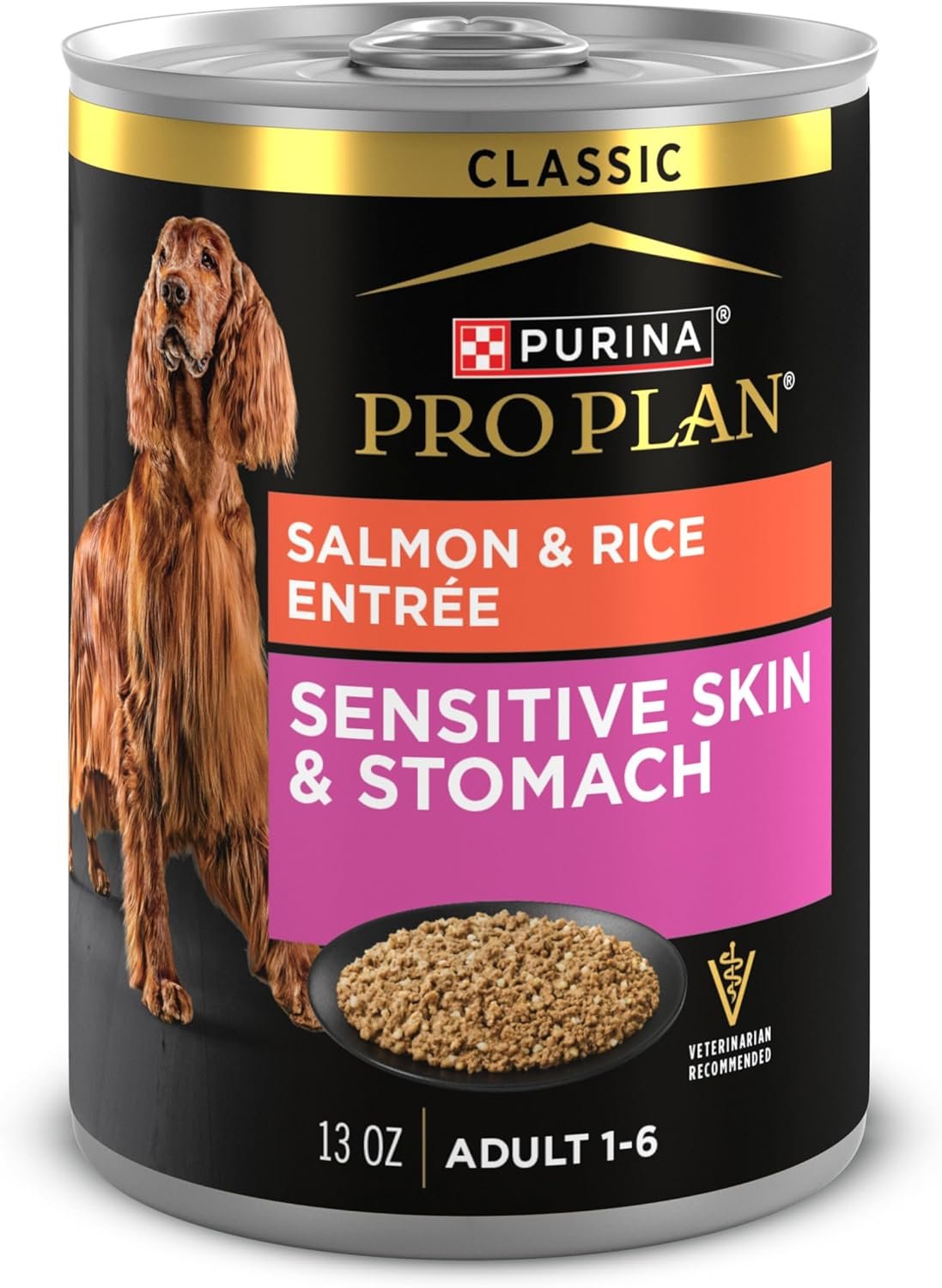 Purina Pro Plan Sensitive Skin and Stomach Dog Food Wet Classic Pate Salmon and Rice Entrée – (Pack of 12) 13 oz. Cans