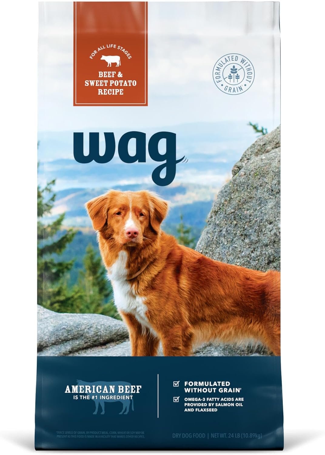 Amazon Brand – Wag Dry Dog Food Beef & Sweet Potato, Grain Free 24 lb Bag