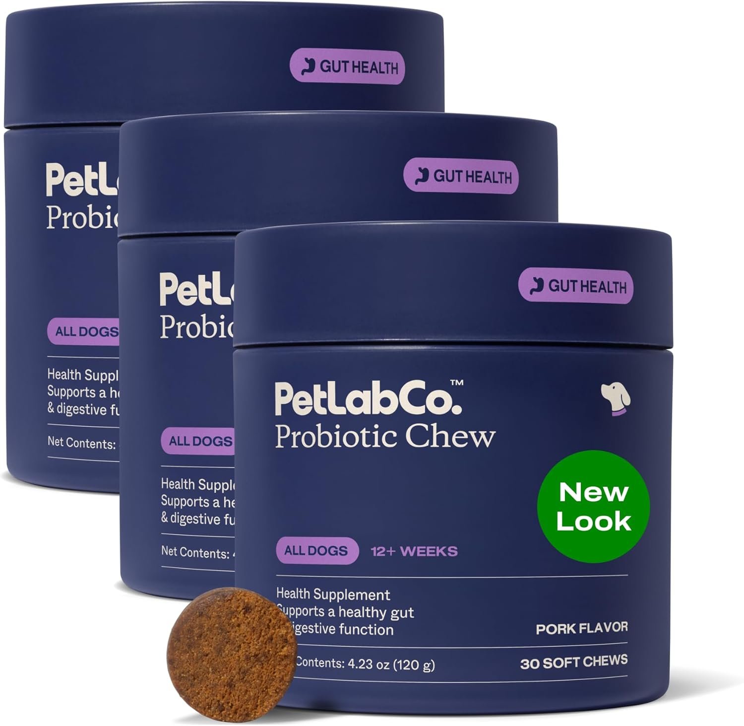 PetLab Co. Probiotics for Dogs, Support Gut Health, Occasional Diarrhea, Digestive Health & Seasonal Allergies – Pork Flavor – 30 Soft Chews – Packaging May Vary (Value 3-Pack)