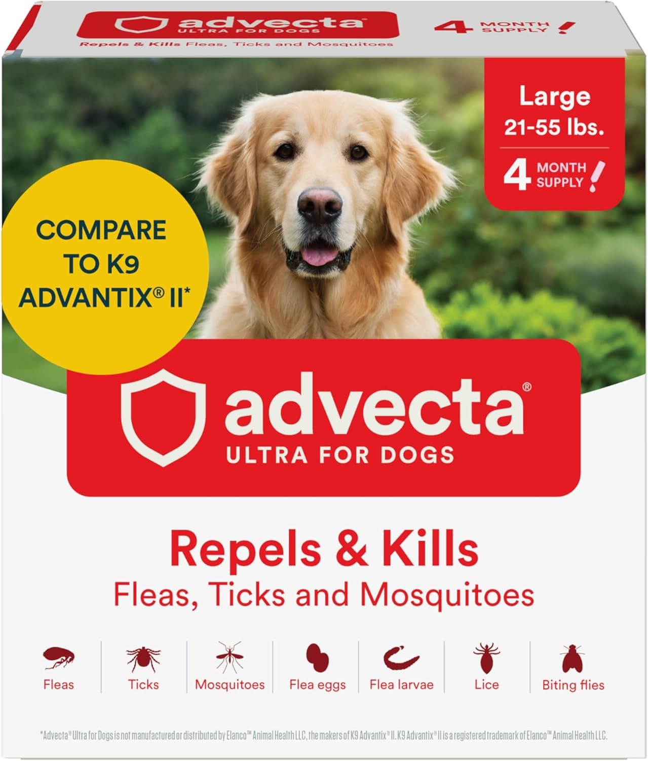 Advecta Ultra Flea and Tick Prevention for Dogs – Large Dog Flea and Tick Treatment & Control – Mosquito Repellent – Fast Acting Waterproof Topical Drops, 4 Month Supply