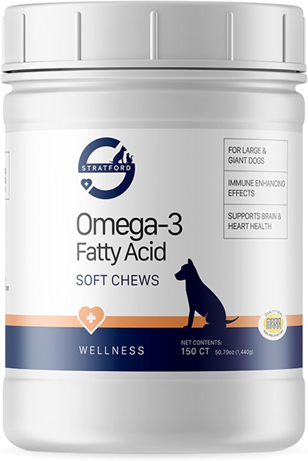 Stratford Pharmaceuticals EZ Chew Omega 3 Fatty Acid Soft Chew Max Strength – Dog Omega 3 Supplement – Soft Chew Treats with Fish Oil for Dogs – Large and Giant Dogs – 150 Soft Chews