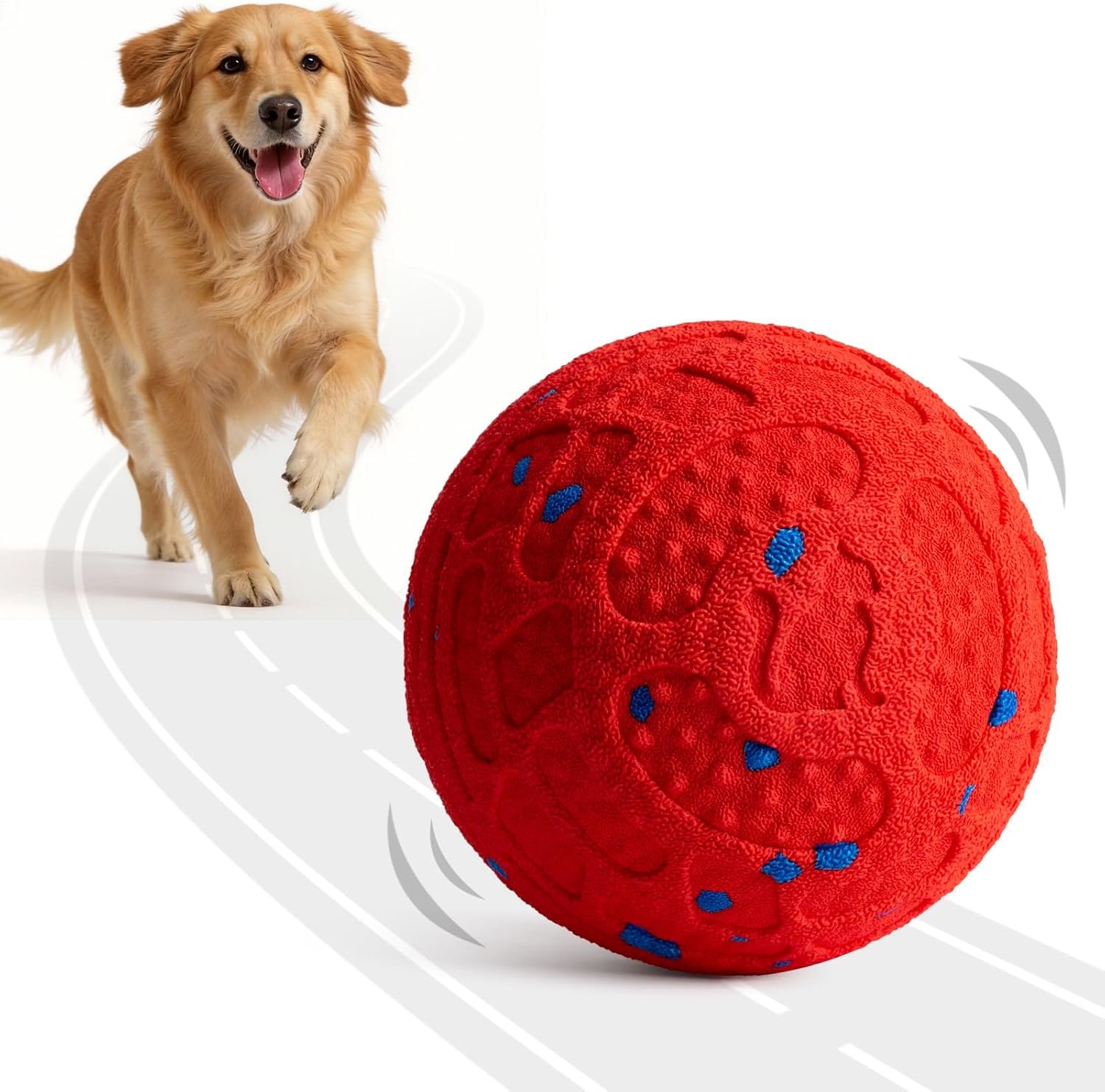 Roinoim Automatic Interactive Dog Ball Toy, Motion Activated Durable Rope Dog Chew Toy, USB Rechargeable Pet Exercise Ball for High Energy Dogs, Indoor Outdoor Playing, Red