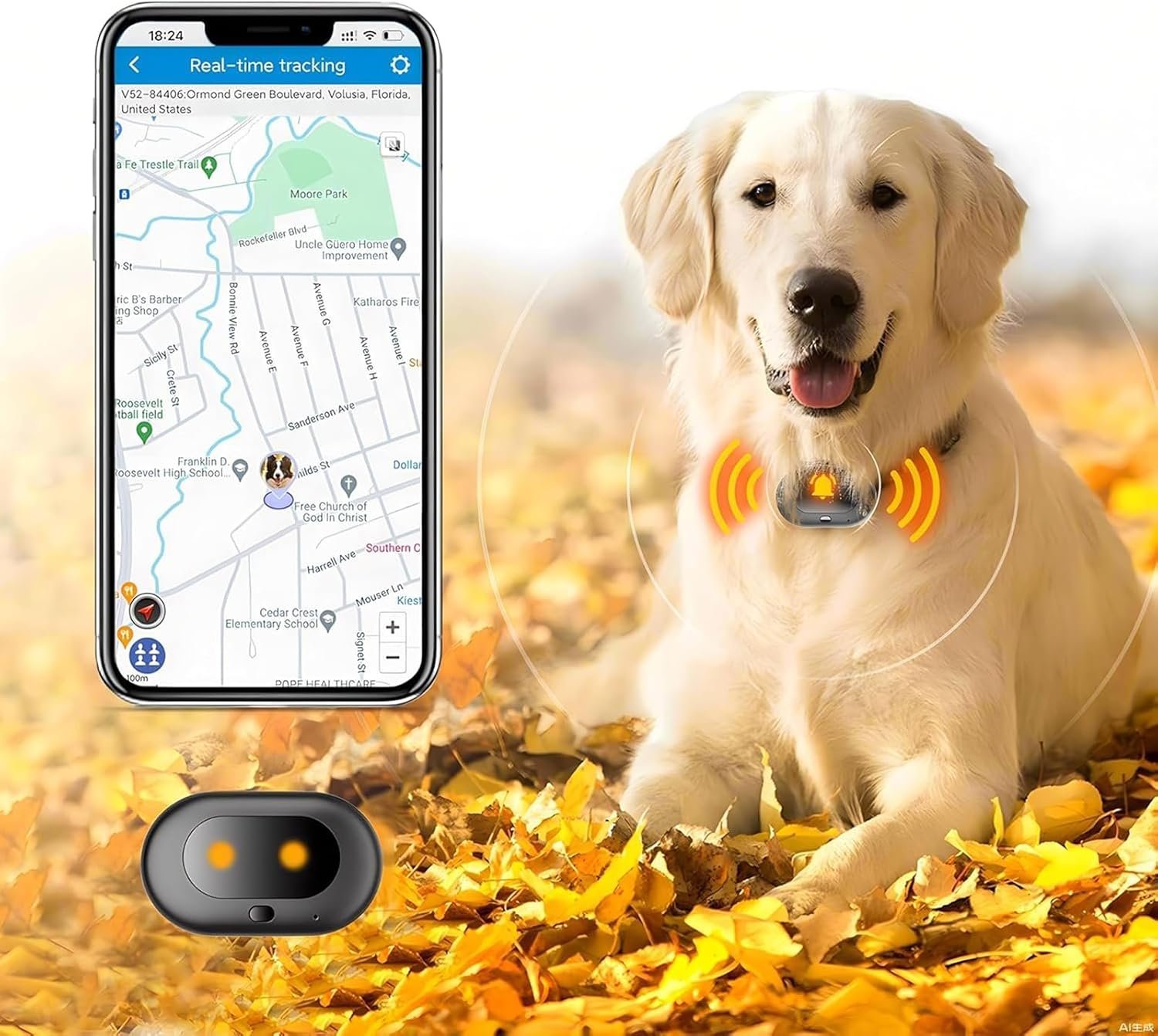 Dog GPS Tracker with Health Monitoring: Real-Time Pet Tracker Collar Attachment with Virtual Fence; IP67 Waterproof Dog Tracker GPS with LED Light and Sounding Alarm