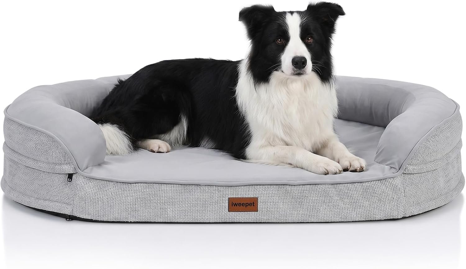 iweepet Cooling Orthopedic Dog Beds for Medium & Large Dogs, Q-MAX >0.5 Dog Sofa Bed with Supportive 28D Egg-Crate Foam, Removable Washable Cover, Waterproof Lining, 41’’,Grey