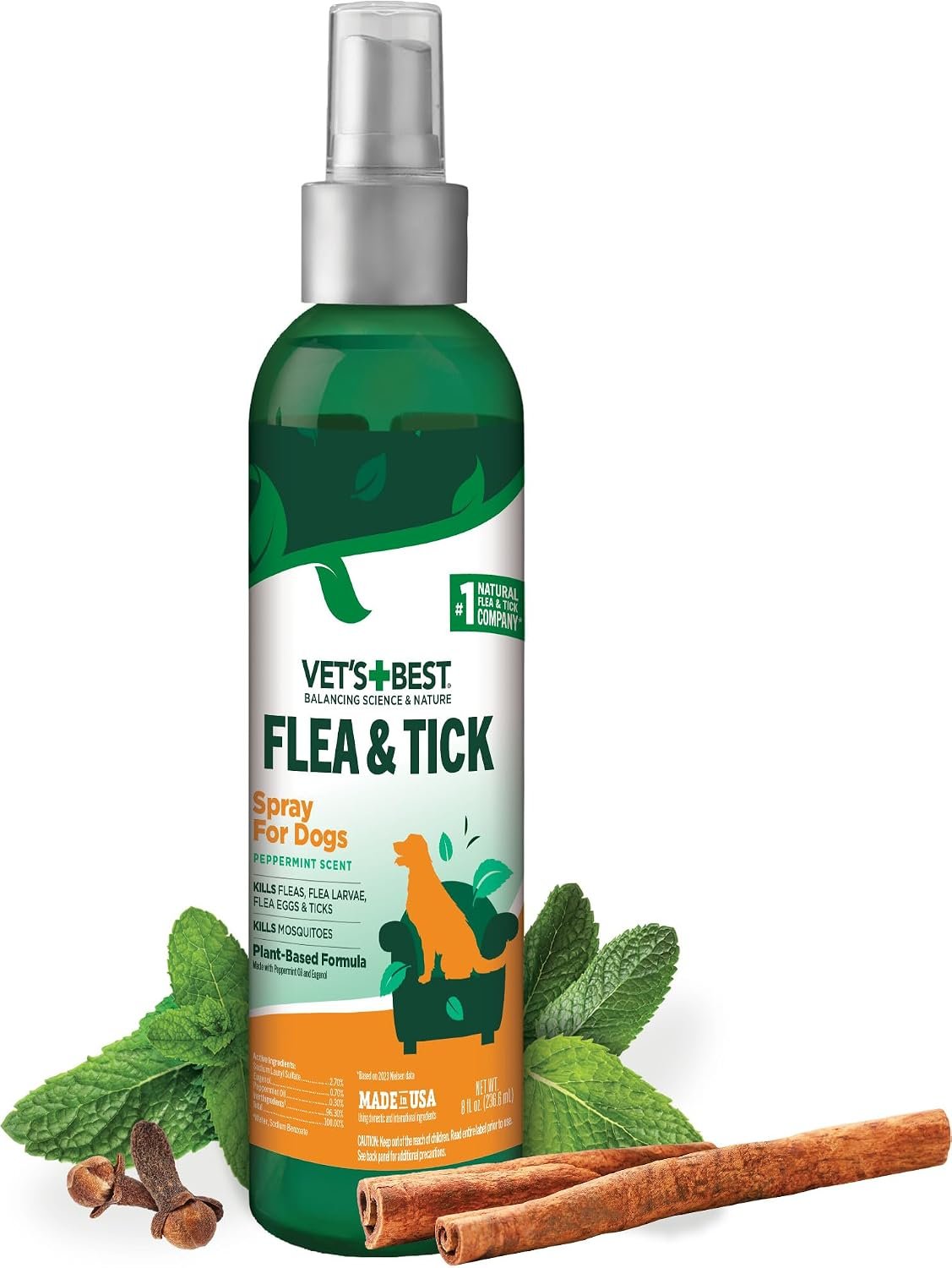 Vet’s Best Natural Flea and Tick Spray for Dogs – Plant-Based Flea Repellent with Certified Essential Oils – Natural Pest Control and Prevention – Non-Toxic Formula for Home Use – 8 oz Bottle