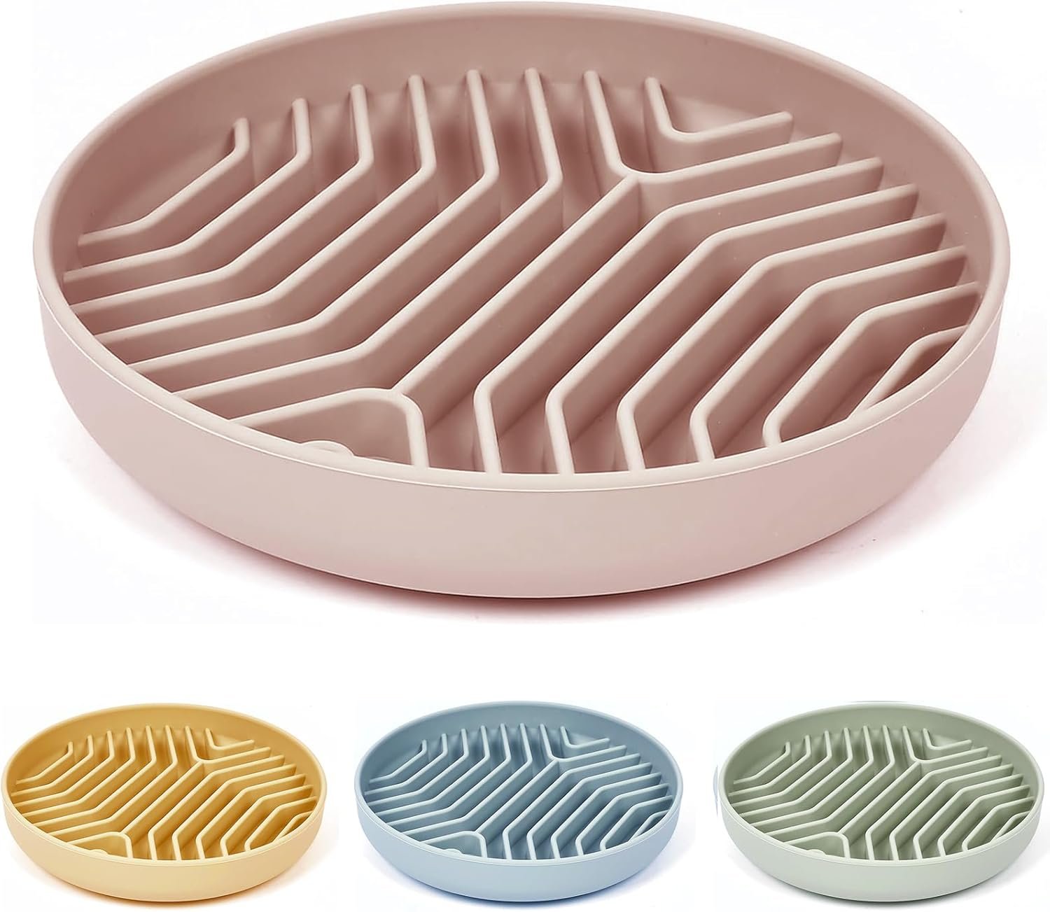 Slow Feeder Dog Bowls, Puzzle Silicone Dog Feeding Bowls with Suction Cups, Anti-Choking, Non-Slip Design, Reduces Boredom, Anxiety, Ideal for Medium to Small Dogs & Cats – XAQMHSW (Pink)