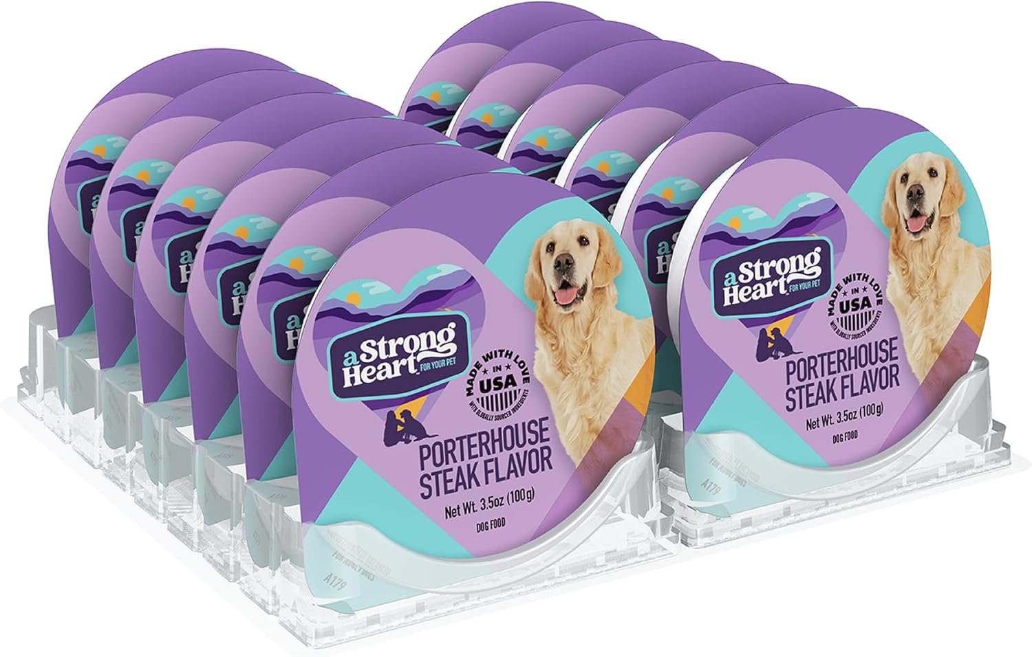 A Strong Heart Wet Dog Food Cups, Porterhouse Steak Flavor – 3.5 oz Cups (Pack of 12), Made in The USA with Real Beef