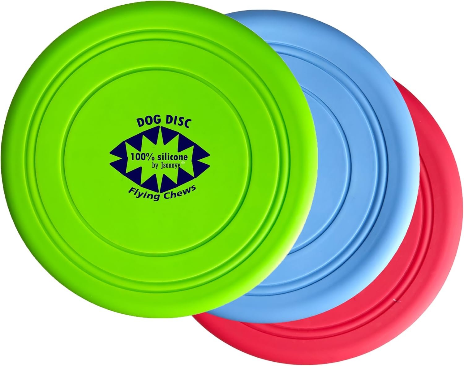 100% Silicone Flying Disc for Dog Training Soft Safe 7 Inches 3 Pack Durable in Green Blue, Red Color