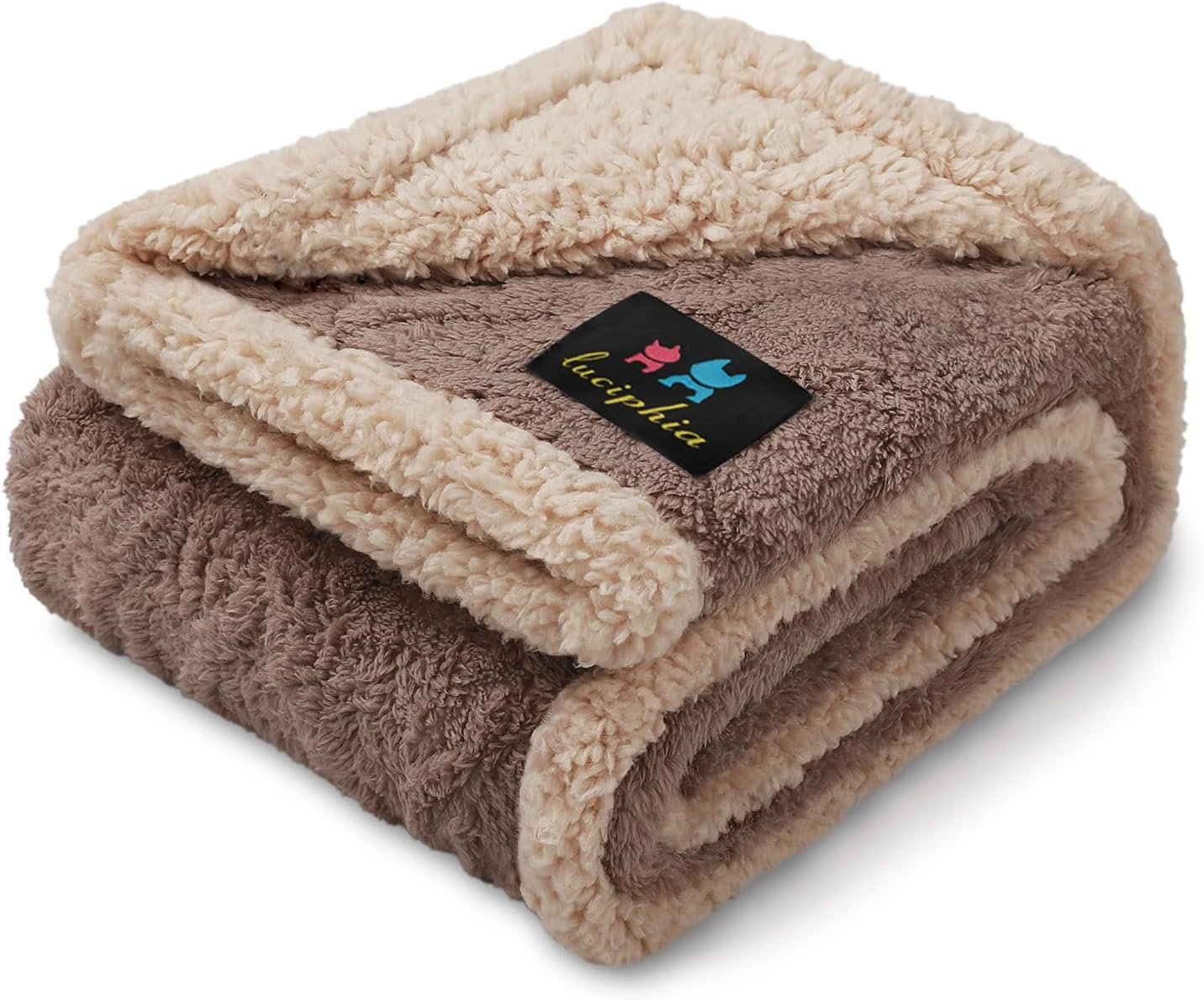 Luciphia Waterproof Pet Blanket, Liquid Pee Proof Dog Blankets for Sofa Bed Couch, Reversible Sherpa Fleece Furniture Protector Cover for Small Medium Large Dogs Cats,Khaki Small（40″ x 28″）
