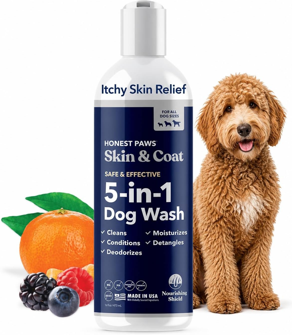 Honest Paws Dog Shampoo and Conditioner – Premium Dog Wash for Allergies and Dry, Itchy, Moisturizing for Sensitive Skin – Sulfate Free, Plant Based, All Natural -16 Fl Oz