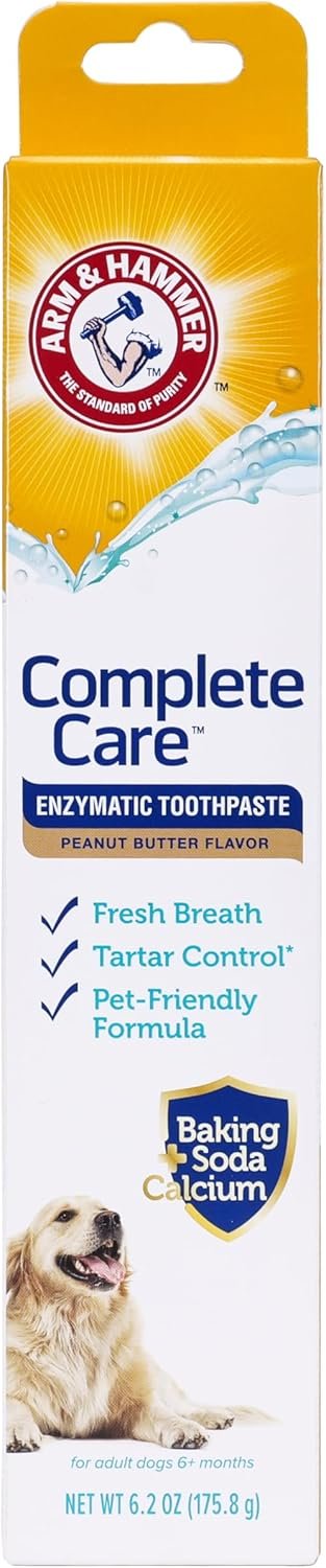 Arm & Hammer Complete Care Enzymatic Dog Toothpaste, Peanut Butter Flavor, Enzymatic Dog Toothpaste for Dogs, Baking Soda + Calcium Formula, 6.2oz