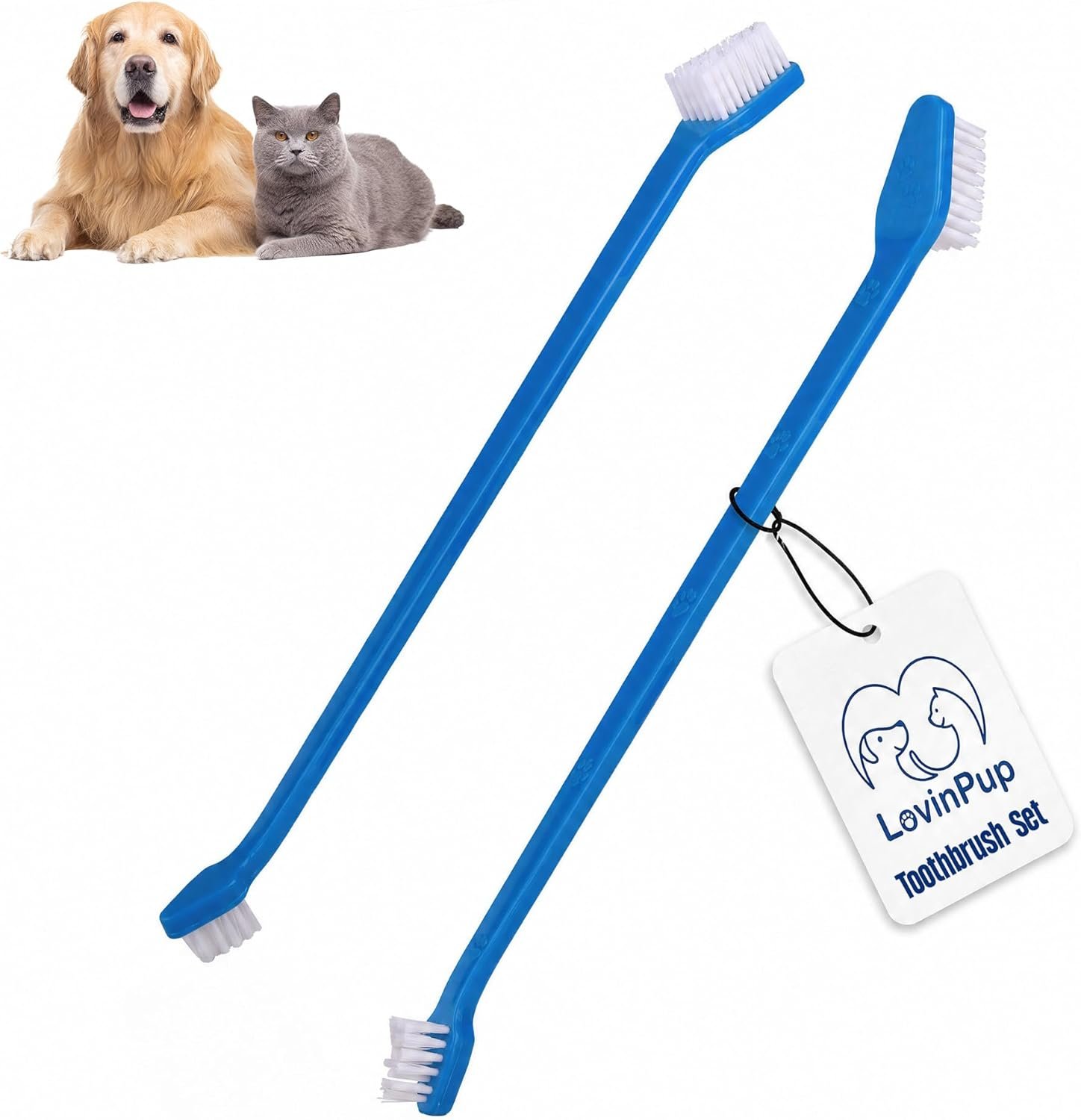 Double-Sided Dog Toothbrush Set – 2-Pack Cat & Dog Toothbrushes with Soft Bristles – Long Handle & Gentle Cleaning Design for Pet Dental Care, Plaque & Tartar Removal at Home