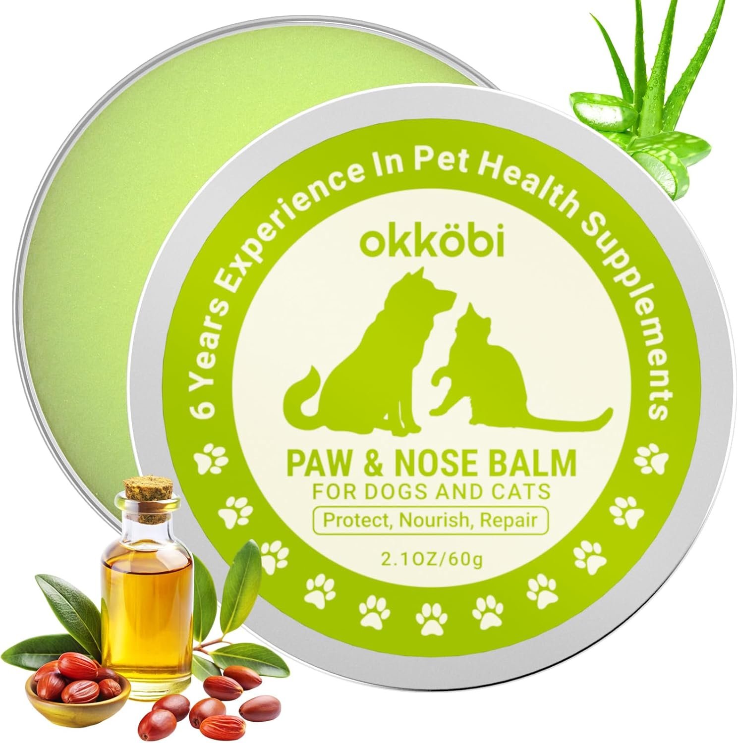 Dog Paw Balm – Coconut, Shea Butter, Jojoba Oil and Beeswax Formula – All-Natural Lick-Safe Pet Paw & Nose Balm for Cracked, Dry Foot & Noses – Soothing & Protective Salve – 60g – 2.1 oz
