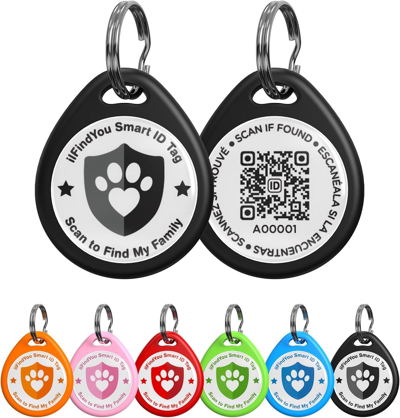 Dog Tags Personalized, QR Code Pet ID Tags for Dog Collar, Online Profile, Scan Location Alerts, Black