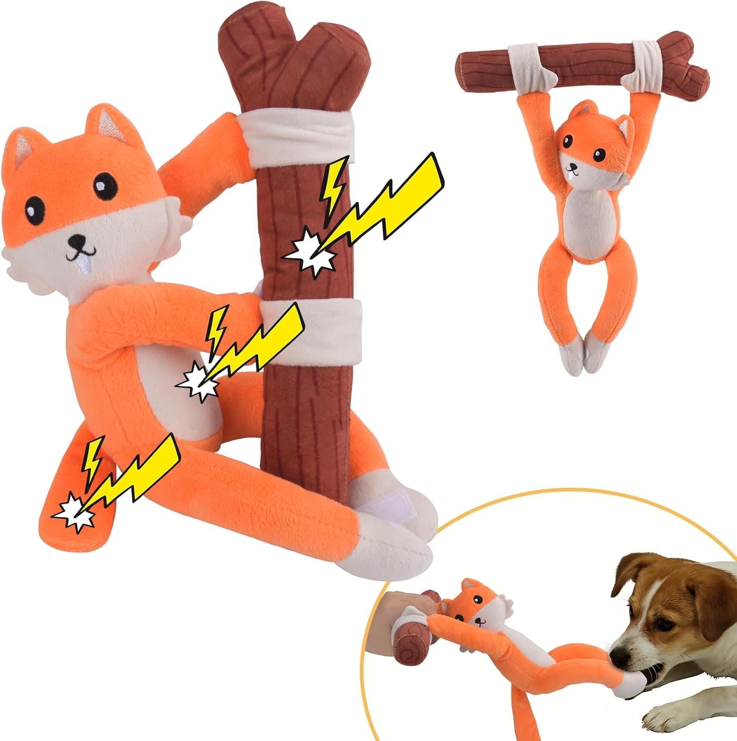 Squeaky Dog Toys,Plush Puppy Toys with Pull Branch,Tug of War Dog Toy for Dogs, Interactive Dog Toys for Small, Middle Dogs Under 55LB,with Crinkle Paper and Squeaker