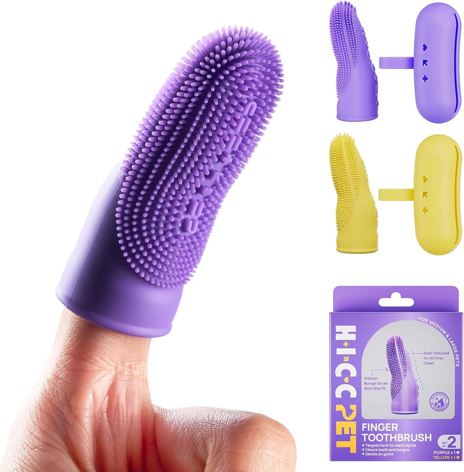 HICC PET Dog Toothbrush, Anti-Slip Dog Tooth Brushing Kit, Dog Finger Toothbrush for Plaque and Tartar Cleaning, Dog Teeth Cleaning for Medium & Large Pets, Safer & Softer Liquid Silicone, 2-Pack