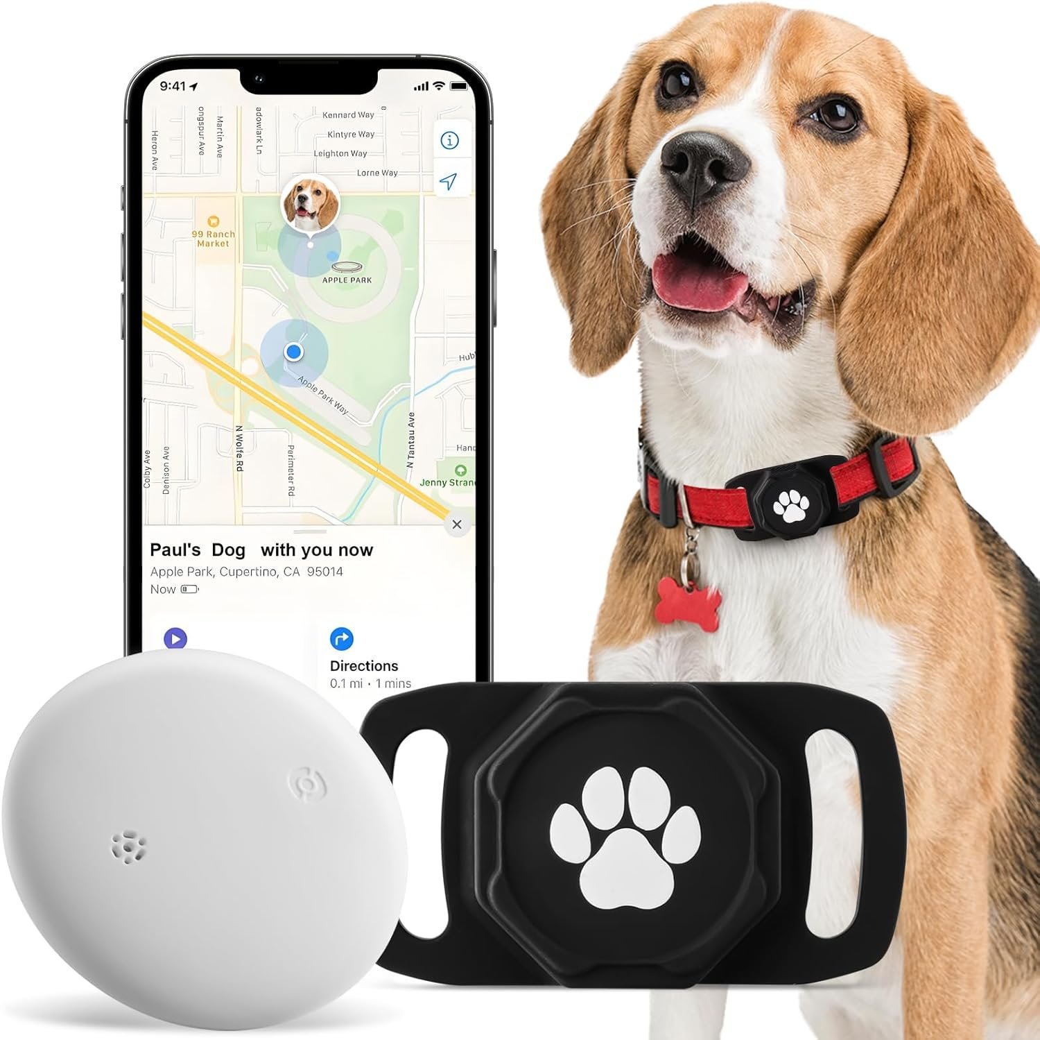 Smart Pet Tracker for Collar – Dog Trackers Pet Location Tracker with Holder, No Monthly Fee, Compatible with Apple Airtag Find My (iOS Only, Not for Android), Anti-Lost Device for Pets, Bag Straps