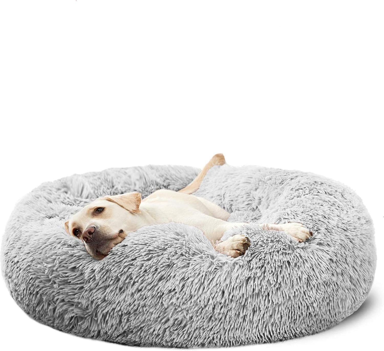 HACHIKITTY Calming Donut Cuddler Dog Bed, Round Fluffy Pet Bed for Large Dogs,Washable, Large, Gray, 30”