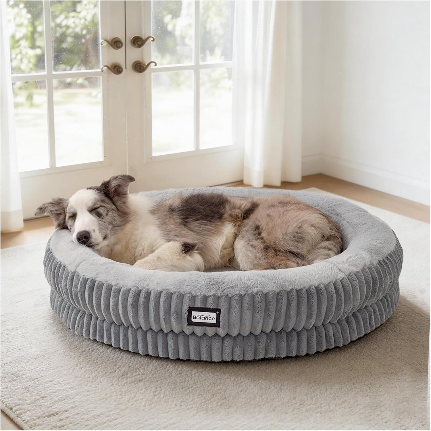 BALANCE Donut Dog Bed, 36 Inches Round Dog Bed Large Size Dogs Washable, Orthopedic Calming Dogs Beds for Pets, Fluffy Plush Faux Fur Pet Bed with Anti-Slip Bottom