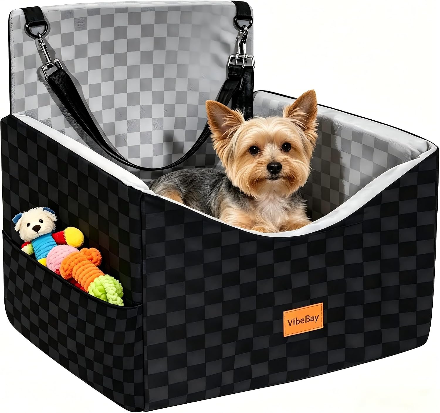 Dog Car Seats for Small Medium Dogs Up to 35lbs | Elevated Dog Booster Seat with Detachable Washable Cover & Cushion | Memory Foam Pet Car Travel Seat with Safety Belt and Storage Pockets (Black Grey)