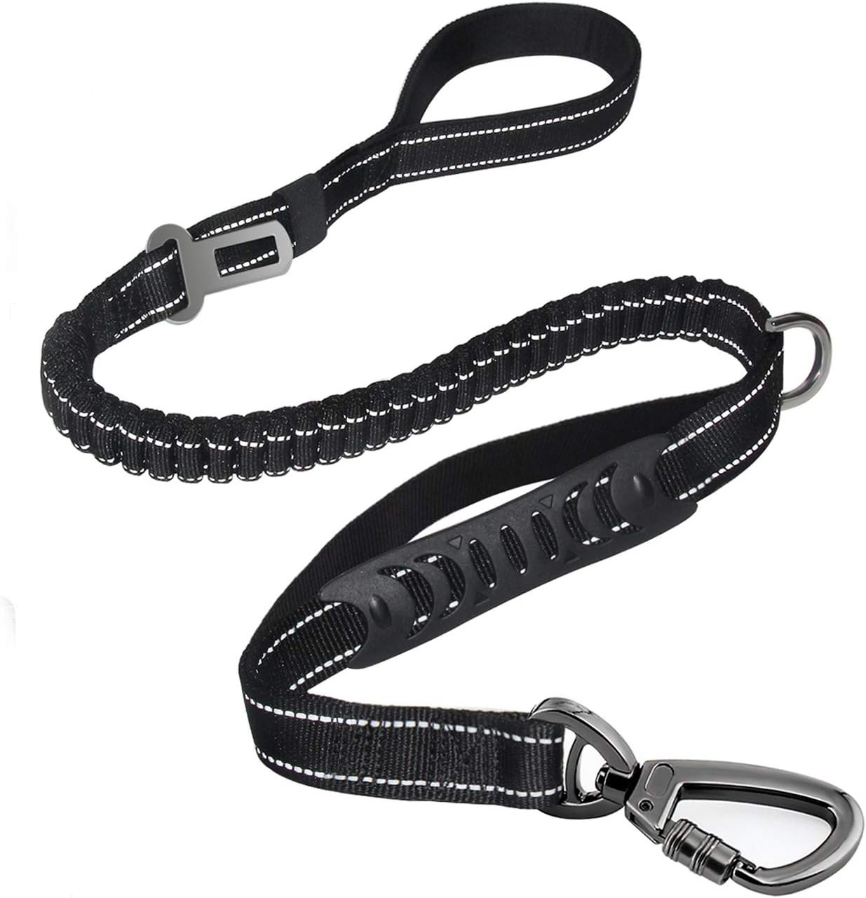 Fashion&Cool Heavy Duty Dog Leash Especially Large Dogs Up to 150lbs, 4-6 Ft Reflective Dog Walking Training Shock Absorbing Bungee Leash Car Seat Belt Buckle, 2 Padded Traffic Handle Extra Control