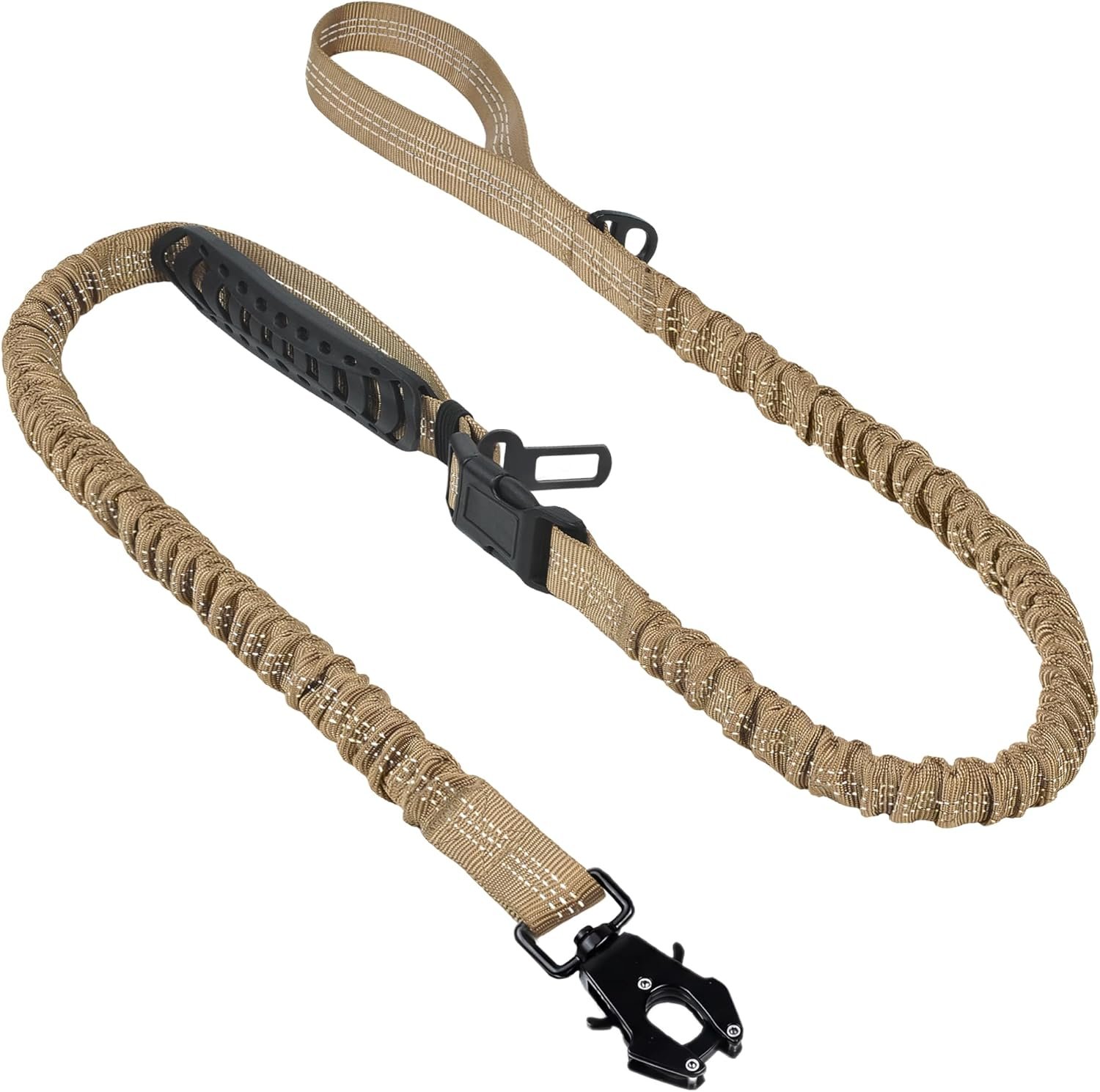 Twoear Heavy Duty Dog Leash for Large Dogs that Pull, 4-7FT Shock Absorbing Bungee Leash with Traffic Handle, Metal Frog Clip, Car Seatbelt, Reflective Tactical Leashes for Medium to Large Breeds