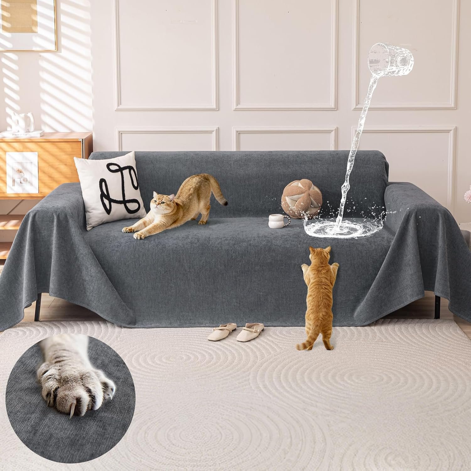 OstepDecor Waterproof Couch Cover for Pets, Couch Protector from Cat Claws, Anti Slip Washable Sofa Cover for Dogs, Furniture Protector for Sofas, Loveseats & Sectionals, 71″x118″, Dark Grey