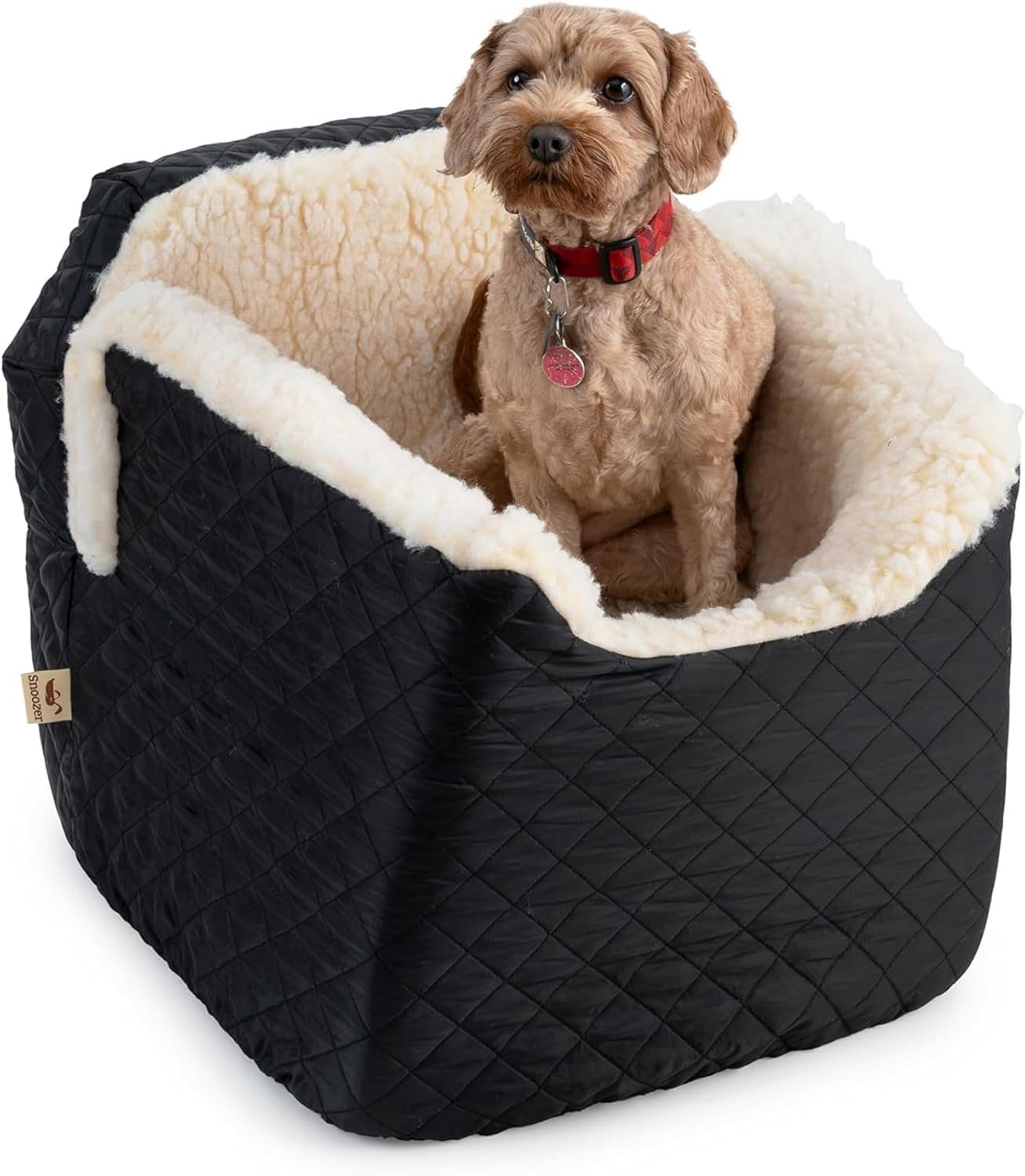 Snoozer Lookout I Car Seat – Dog Car Seats for Small Dogs, Puppy Booster Bed for Small Sized Pets up to 18 Lbs, Elevated, Washable – Size S, Black Quilted