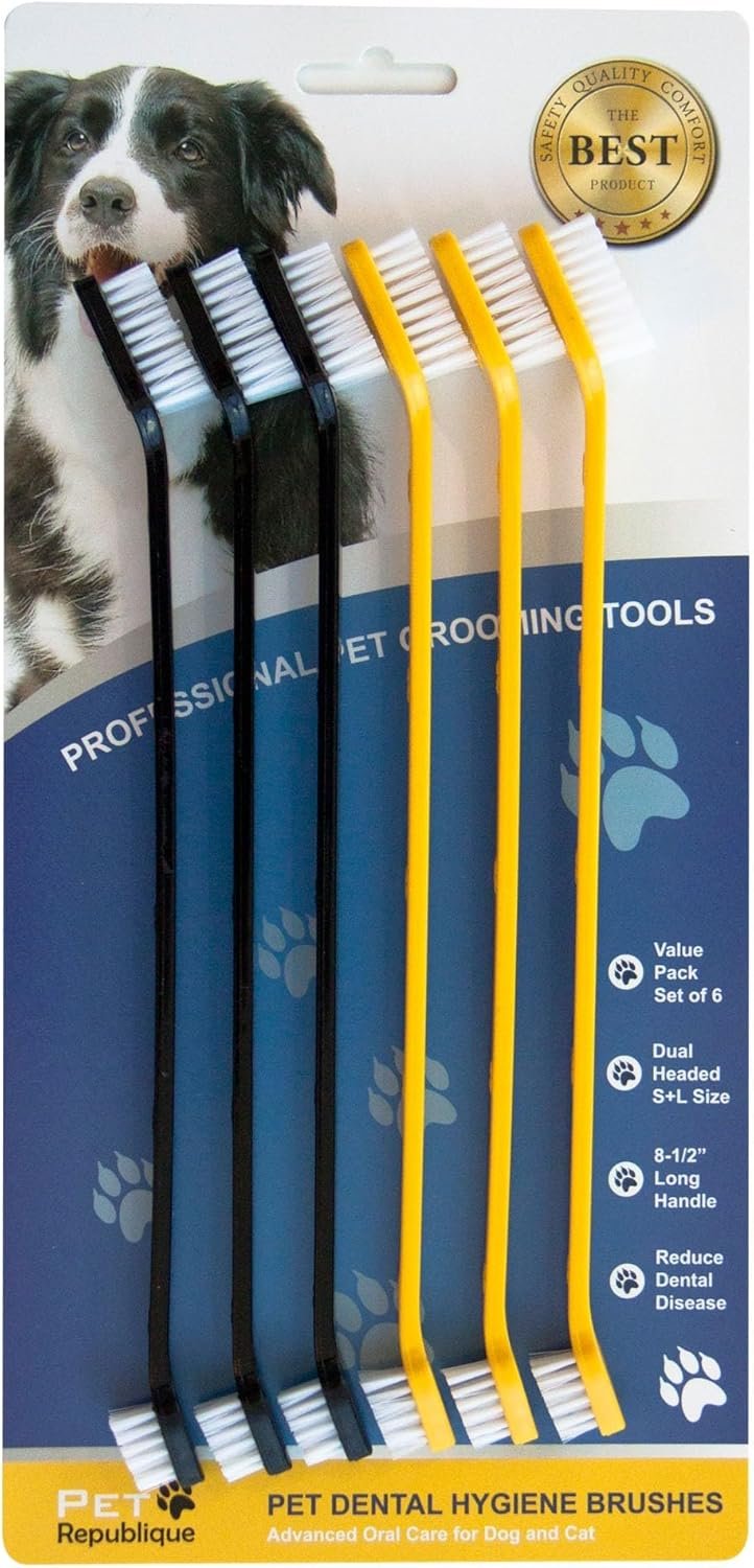 Pet Republique Dog Toothbrush Set of 6 – Dual Headed Dental Hygiene Brushes for Small to Large Dogs, Cats, and Most Pets
