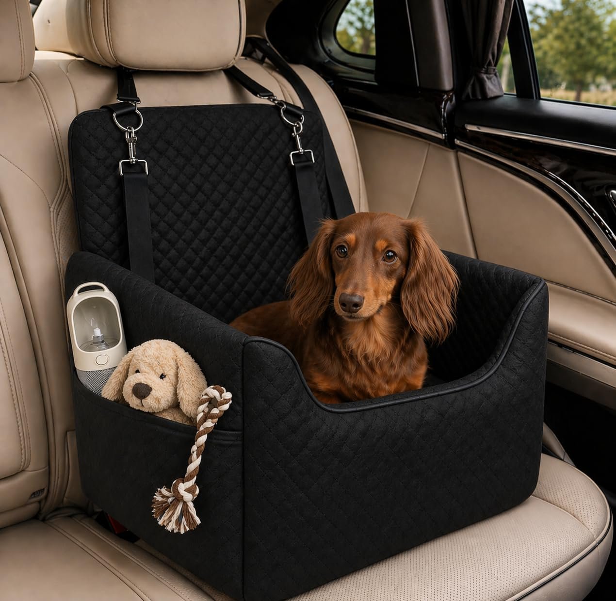 ALL GOOD PET SUPPLIES Dog Car Seat for Small/Medium Dogs Under 35lbs, Soft Booster Car Seat with Detachable Washable Cover and Cushion, Puppy Dog Car Bed, Black